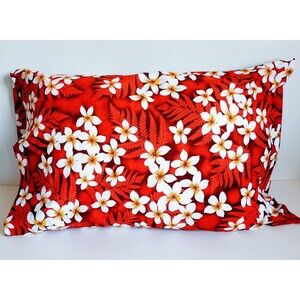White Plumeria Red Palapalai Pillowcase | Handmade | 100% Cotton